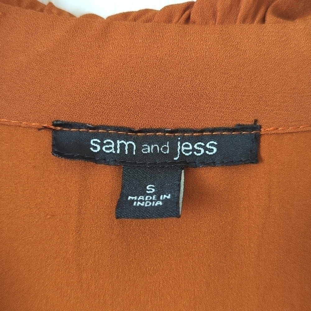 Sam and Jess Ruffle Tiered Long Sleeve V-neck Mini Babydoll Swing Dress Rust S - Picture 4 of 13